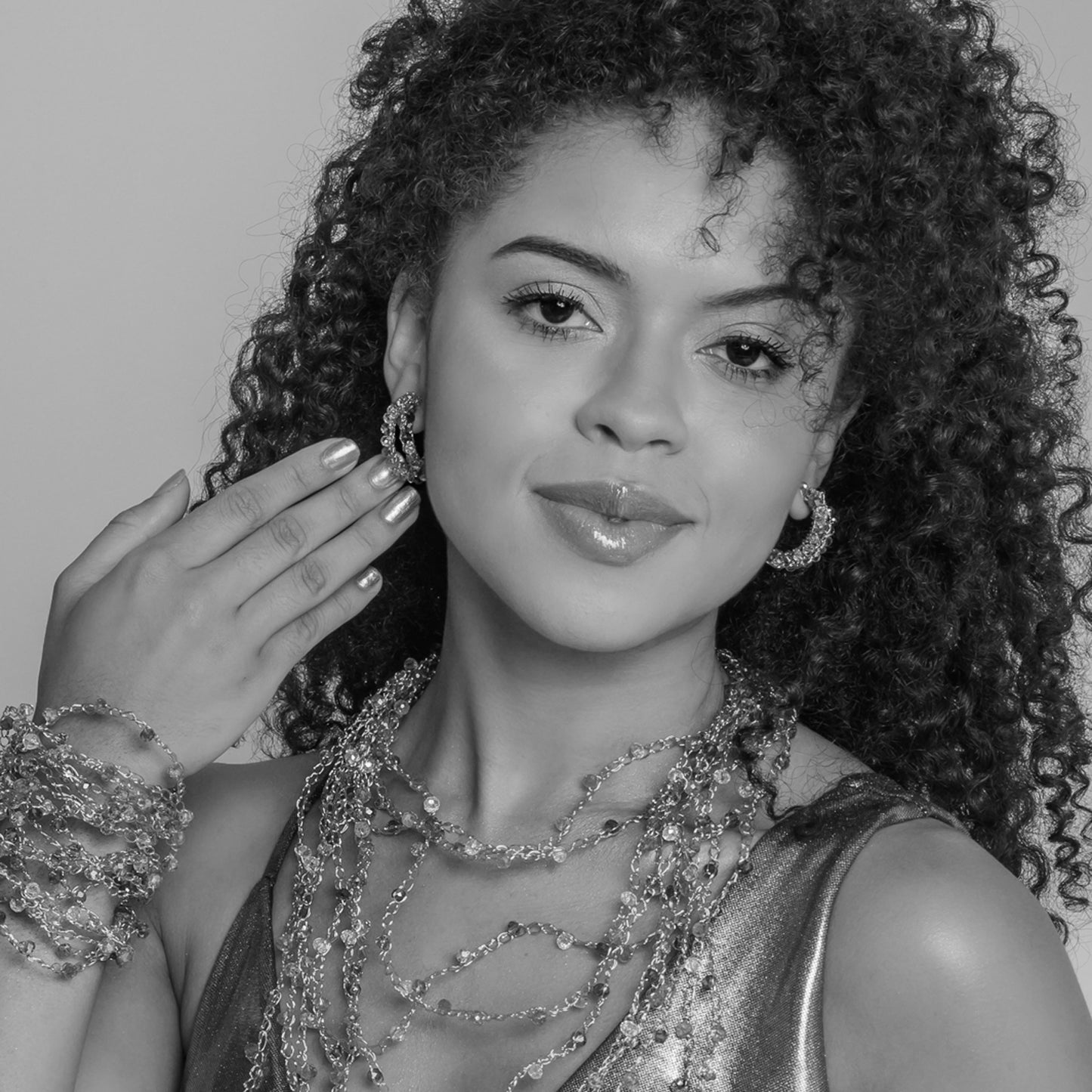 Royal Black & Silver Nina Handmade Crochet Hoops