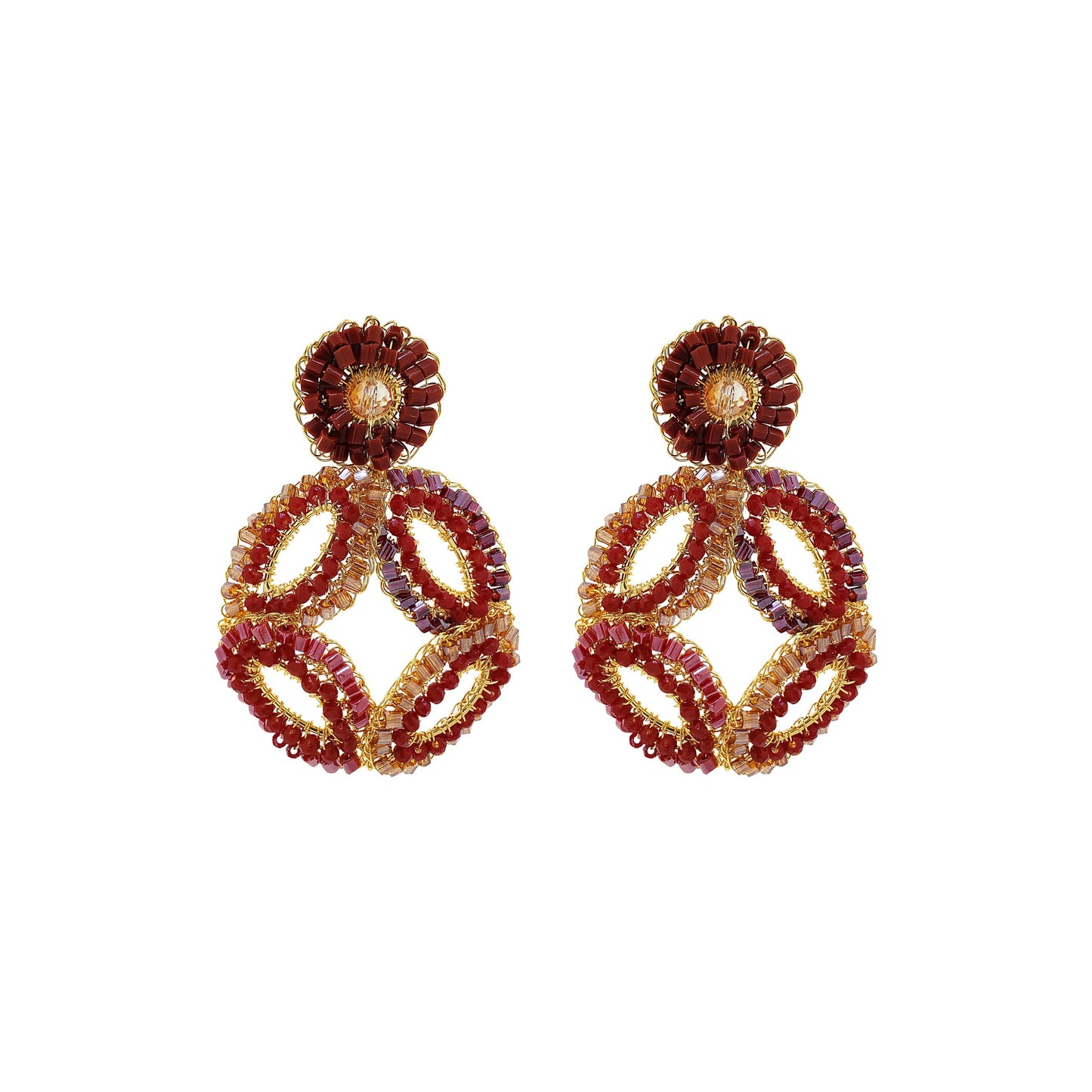 Crimson Red Mix Handmade Crochet Earrings