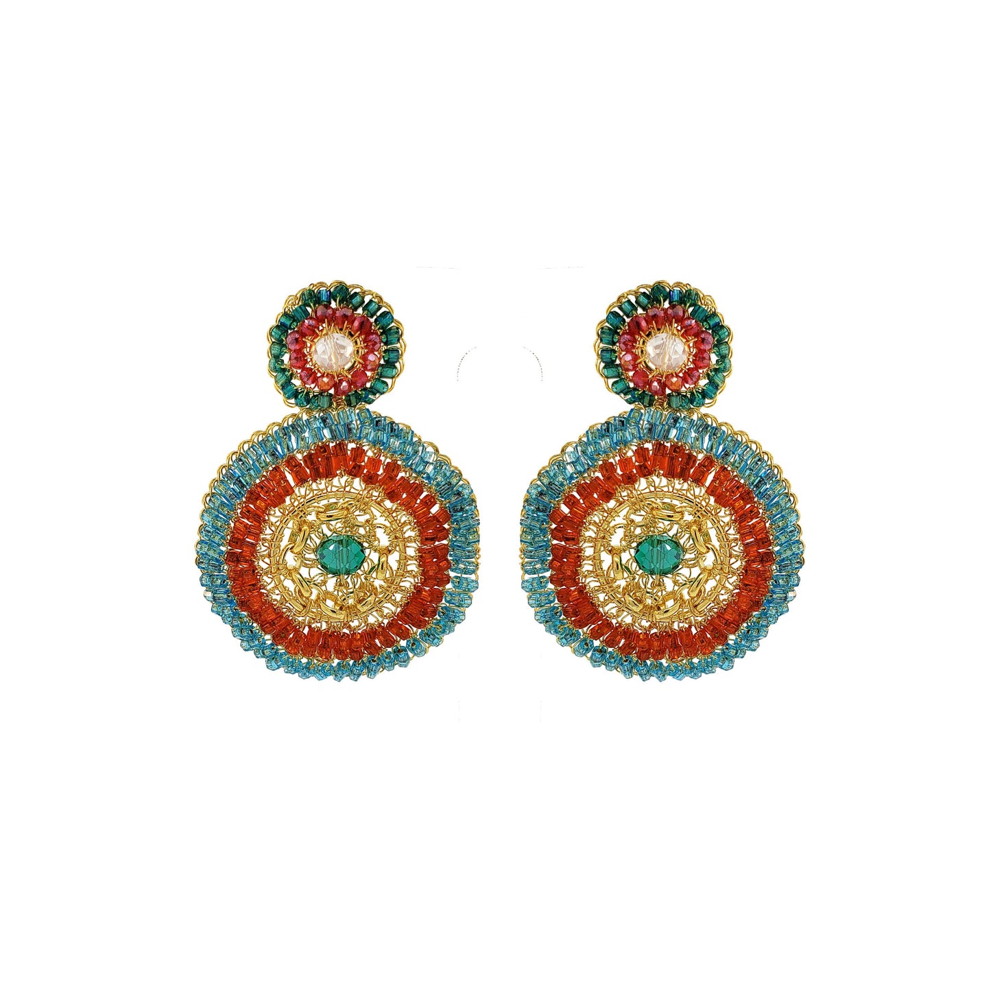 Multi & Gold Ripples Handmade Crochet Earrings