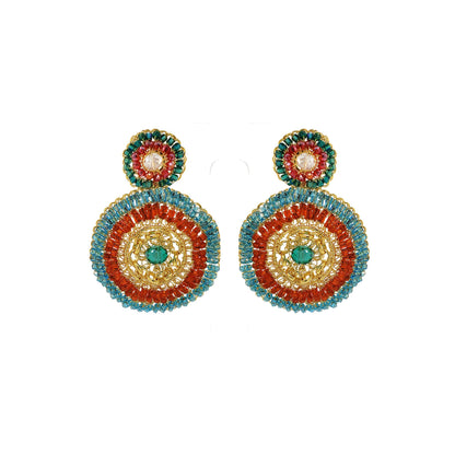 Multi & Gold Ripples Handmade Crochet Earrings
