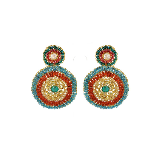 Multi & Gold Ripples Handmade Crochet Earrings