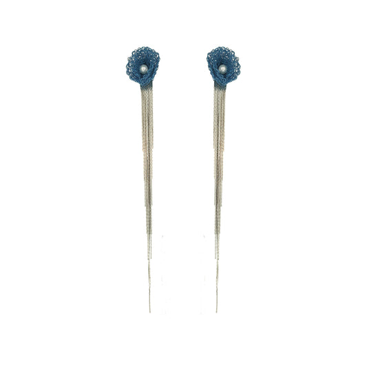 Ocean Blue Mix Reef Fringe Handmade Crochet Earrings