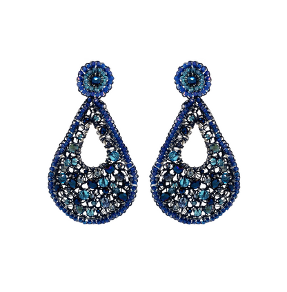 Navy Open Mesh Teardrop Crochet Earrings
