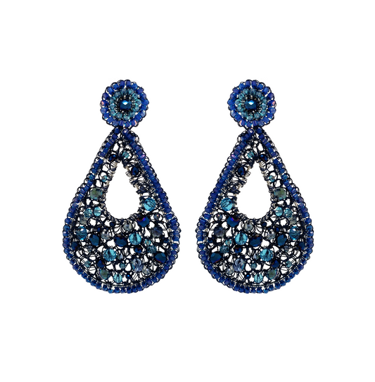 Navy Open Mesh Teardrop Crochet Earrings