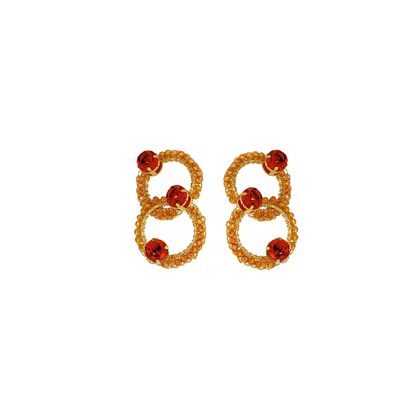 Coral & Gold Prisma Double Links Handmade Earrings