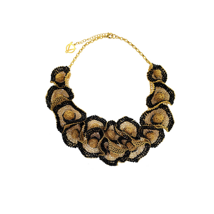 Black Mix Buttercup Bib Handmade Crochet Necklace