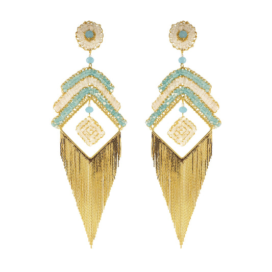 Blue & White Mix Fergie Chandelier Handmade Crochet Earrings