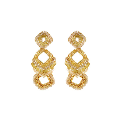 Camel Nude Mix Tiles Cascade Handmade Crochet Earrings