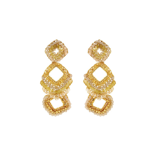 Camel Nude Mix Tiles Cascade Handmade Crochet Earrings