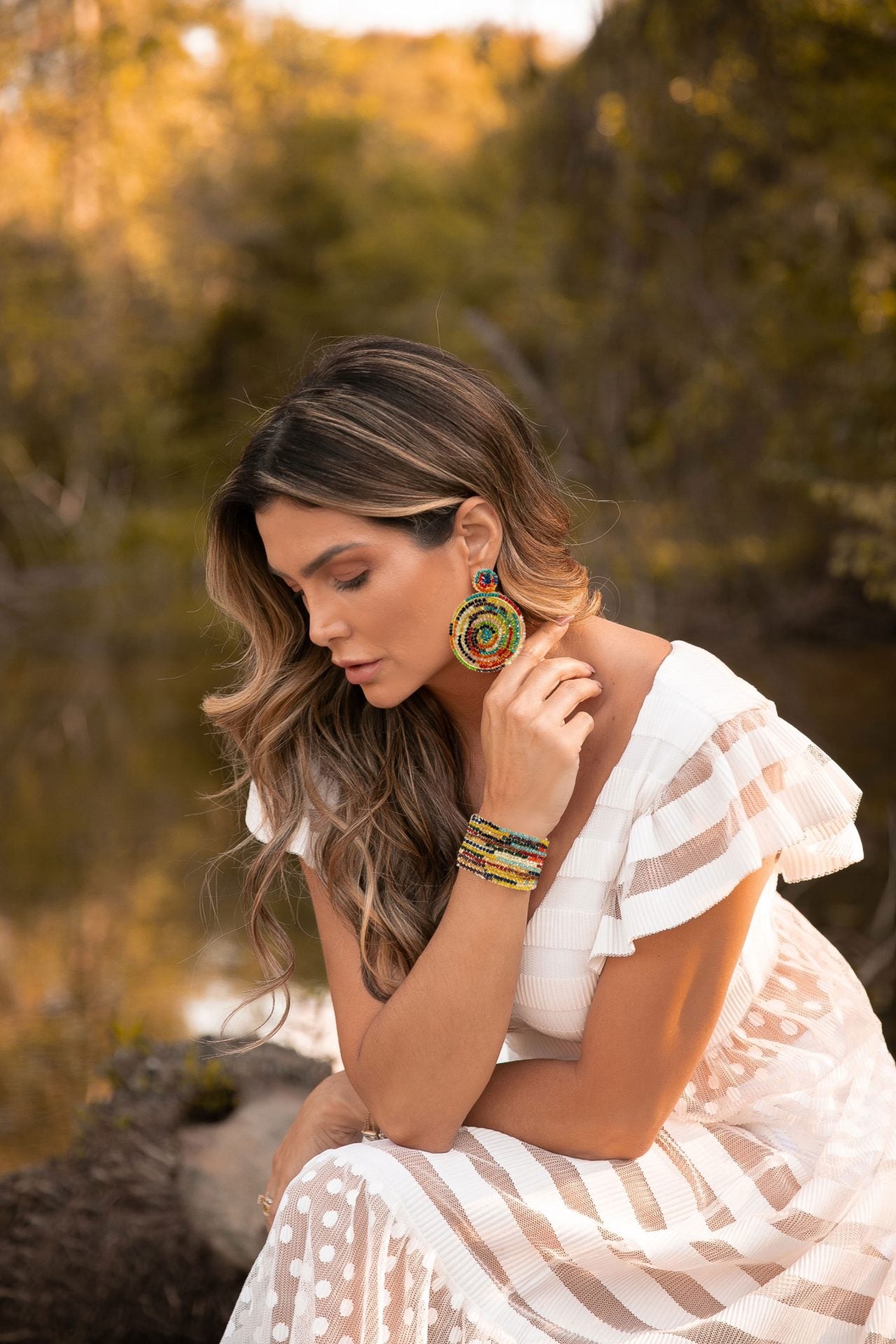 Multicolor & Gold Dahlia Maxi Handmade Crochet Earrings