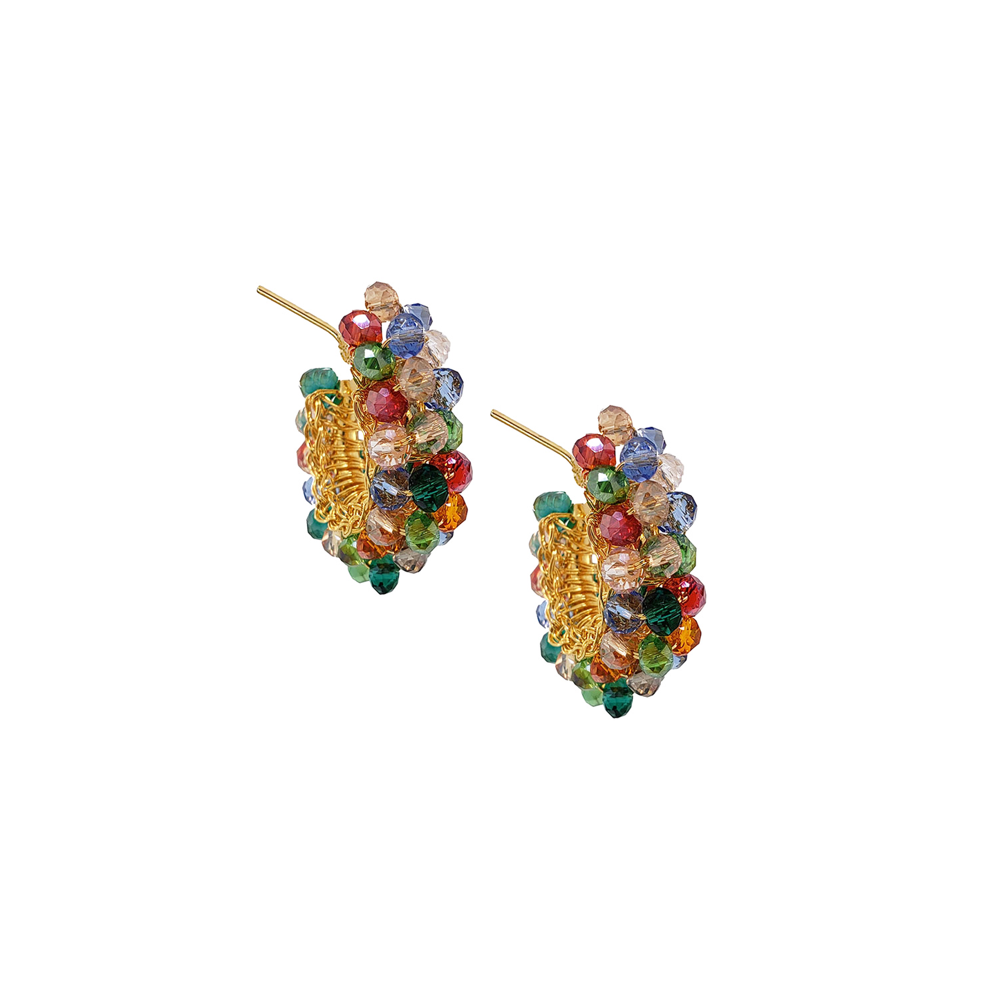 Multicolor & Gold Dandelions Hoops Handmade Earrings