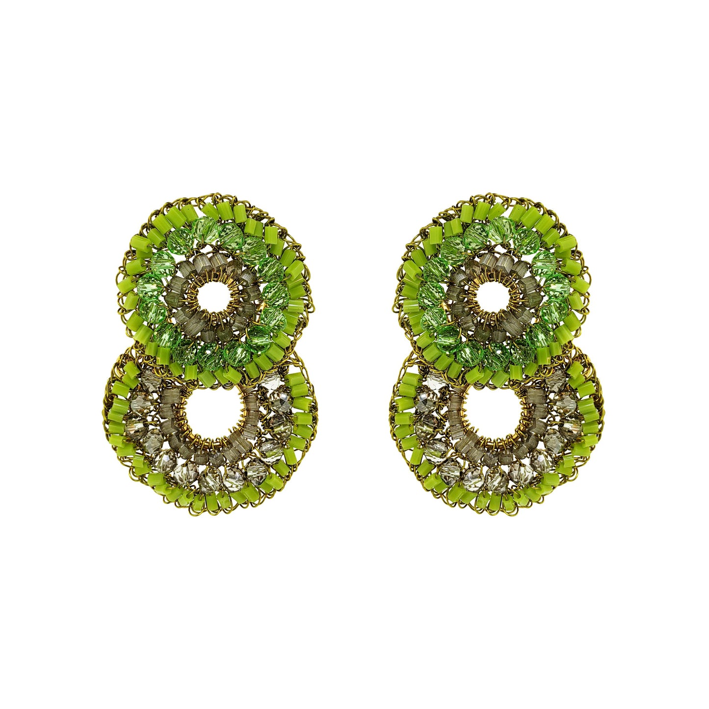 Neon Green Mix Gush Small Handmade Crochet Earrings