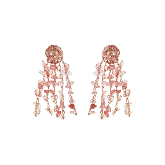 Rose Quartz Mix Rocks Chandelier Handmade Crochet Earrings