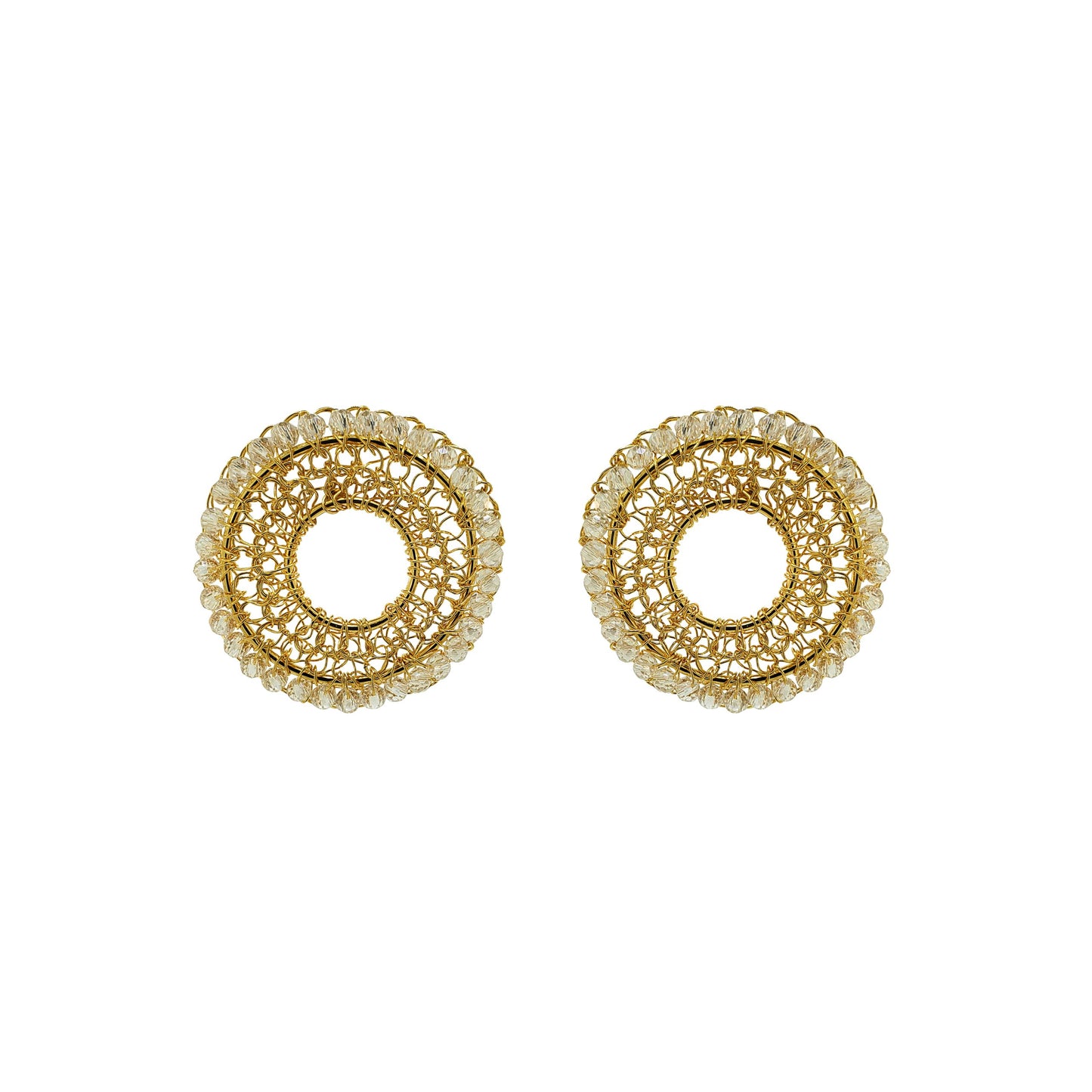 Clear & Gold Minerva Post Handmade Crochet Earrings