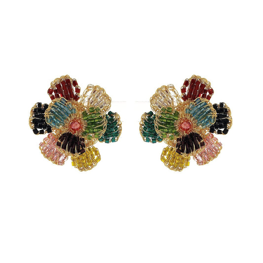 Multicolor Flora Crochet Post Handmade Earrings
