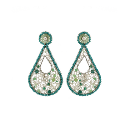 Turquoise Mix Open Mesh Teardrop Crochet Earrings