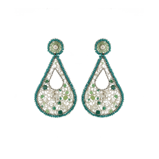 Turquoise Mix Open Mesh Teardrop Crochet Earrings