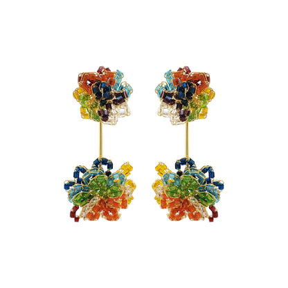 Multicolor & Gold Agatha Handmade Crochet Earrings