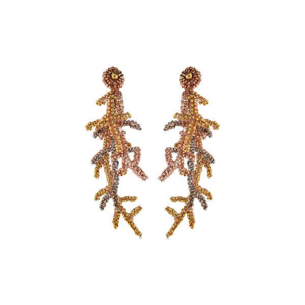 Trio Gold Mix Coral Branches Large Handmade Crochet Earrings