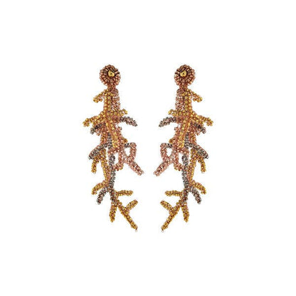 Trio Gold Mix Coral Branches Large Handmade Crochet Earrings