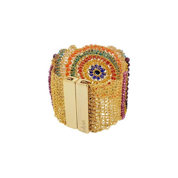 Multicolor & Gold Dahlia Maxi Handmade Crochet Bracelet