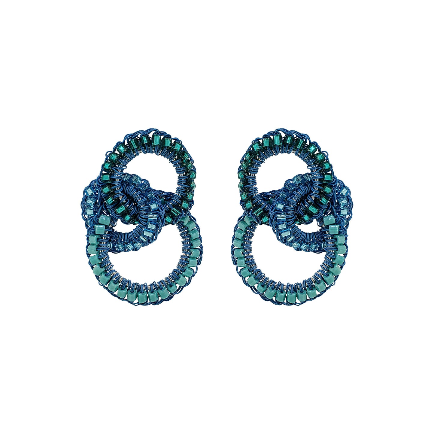 Ocean Blue Mix Leah Trio Handmade Crochet Earrings