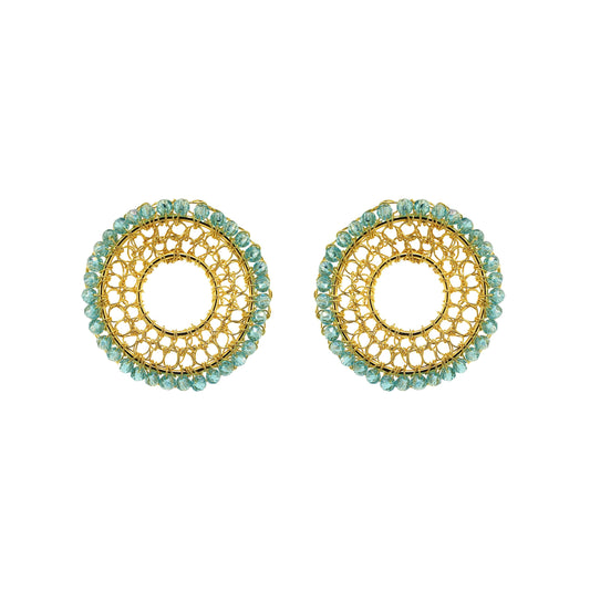 Azure Blue & Gold Minerva Post Handmade Crochet Earrings