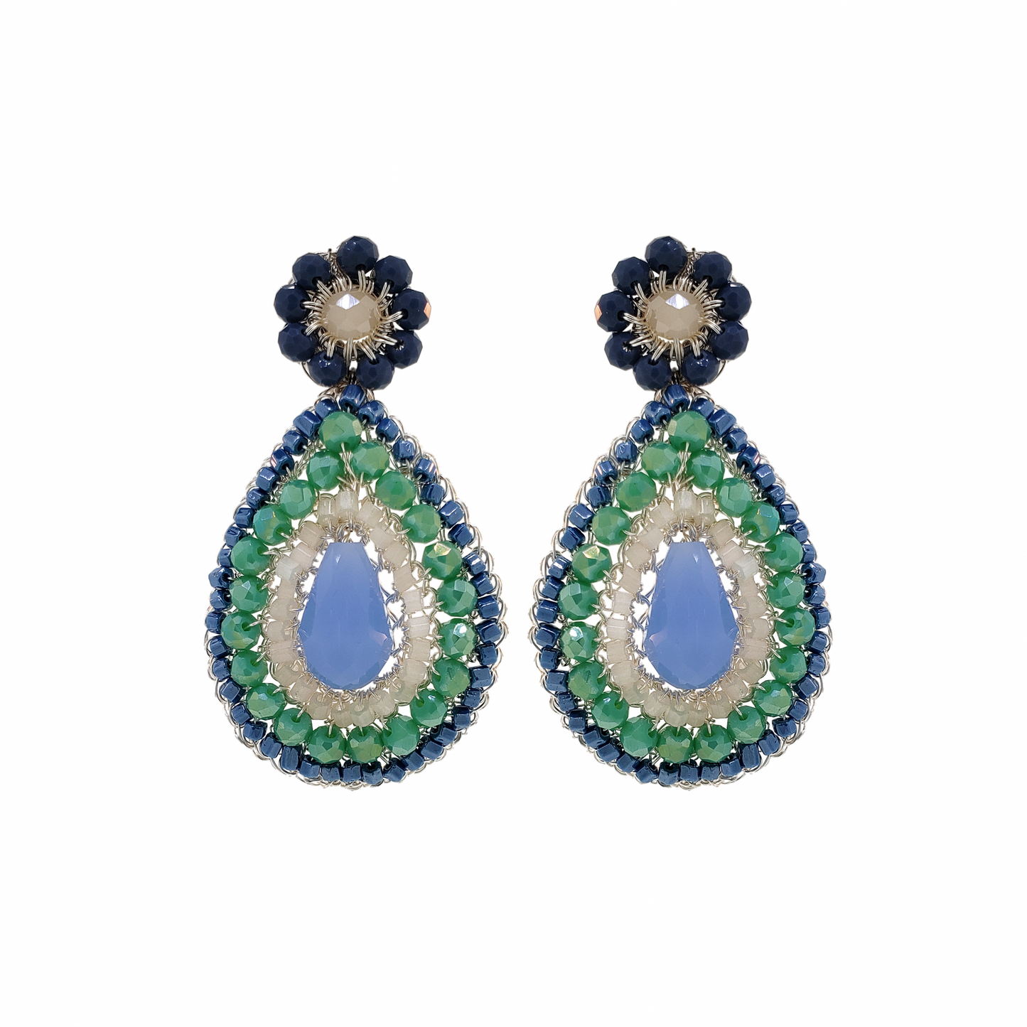 Caribbean Crystals Teardrop Handmade Crochet Earrings