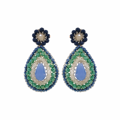 Caribbean Crystals Teardrop Handmade Crochet Earrings