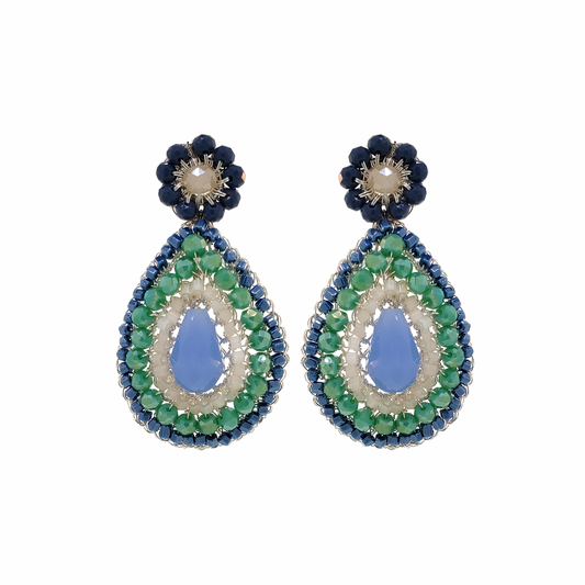 Caribbean Crystals Teardrop Handmade Crochet Earrings