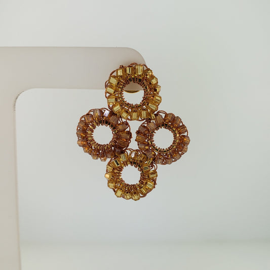 Bronze Amber Mix Clubs Handmade Crochet Earrings