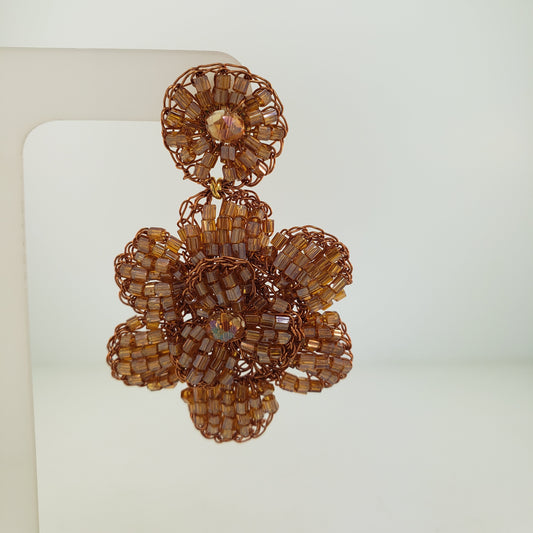Bronze Amber Mini Blossom Handmade Crochet Earrings