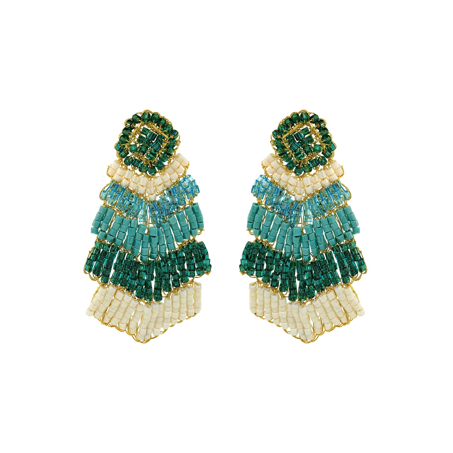 Ocean Teal Mix Chevron Handmade Crochet Earrings