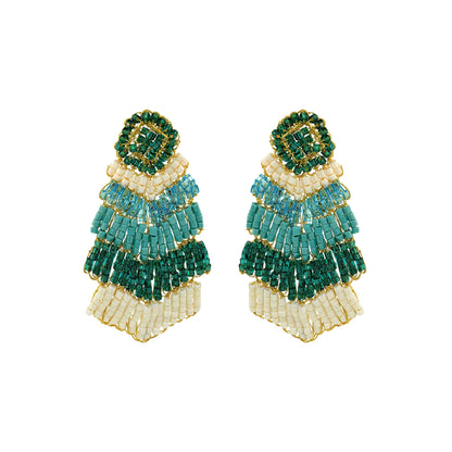 Ocean Teal Mix Chevron Handmade Crochet Earrings