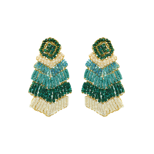 Ocean Teal Mix Chevron Handmade Crochet Earrings