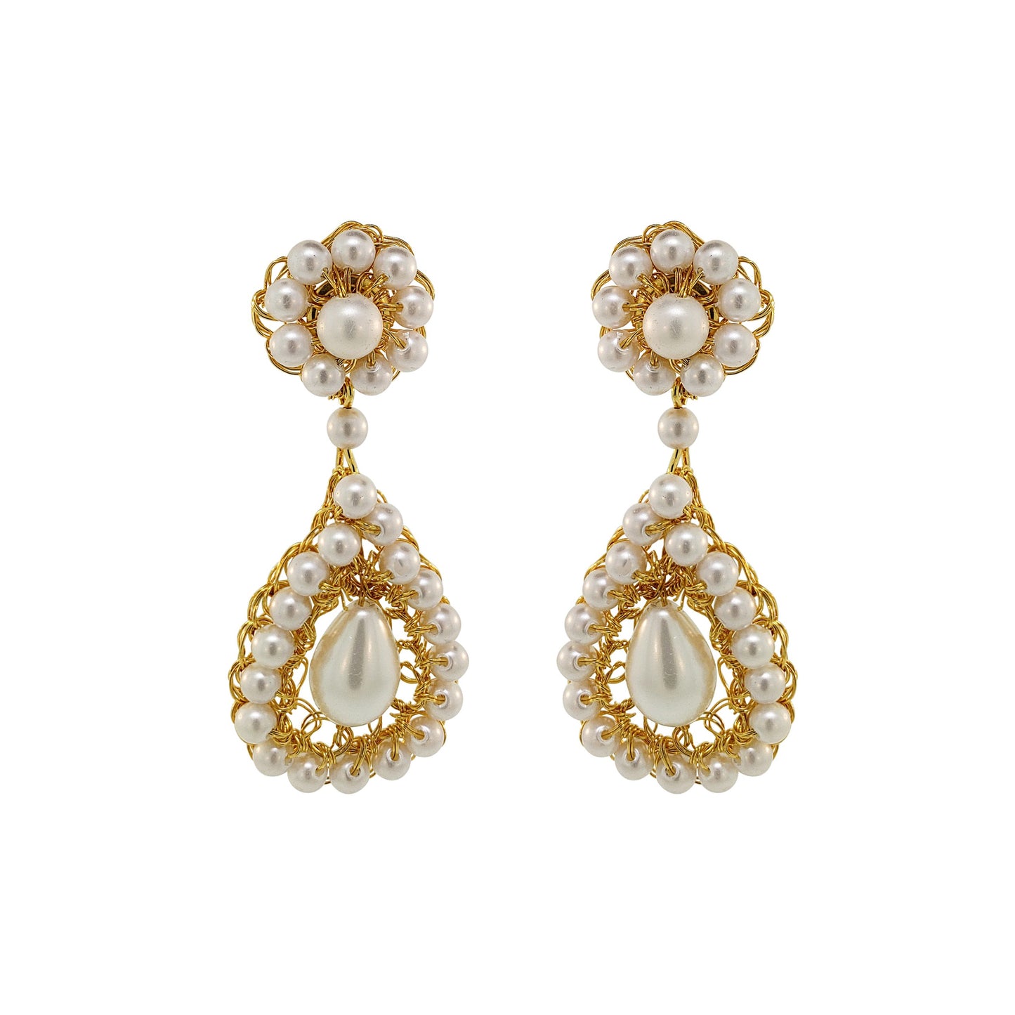 Pearl & Gold Malu Handmade Crochet Earrings