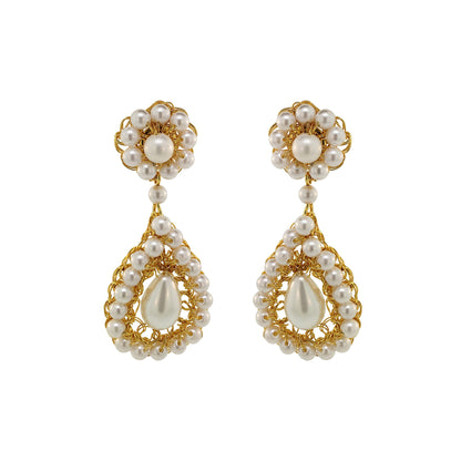 Pearl & Gold Malu Handmade Crochet Earrings