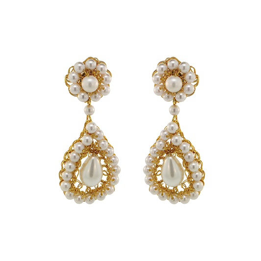 Pearl & Gold Malu Handmade Crochet Earrings