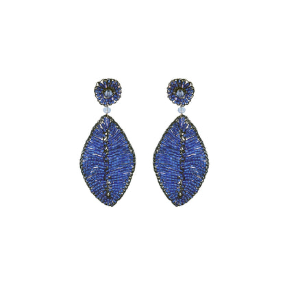 Royal Blue Leaf Handmade Crochet Earrings