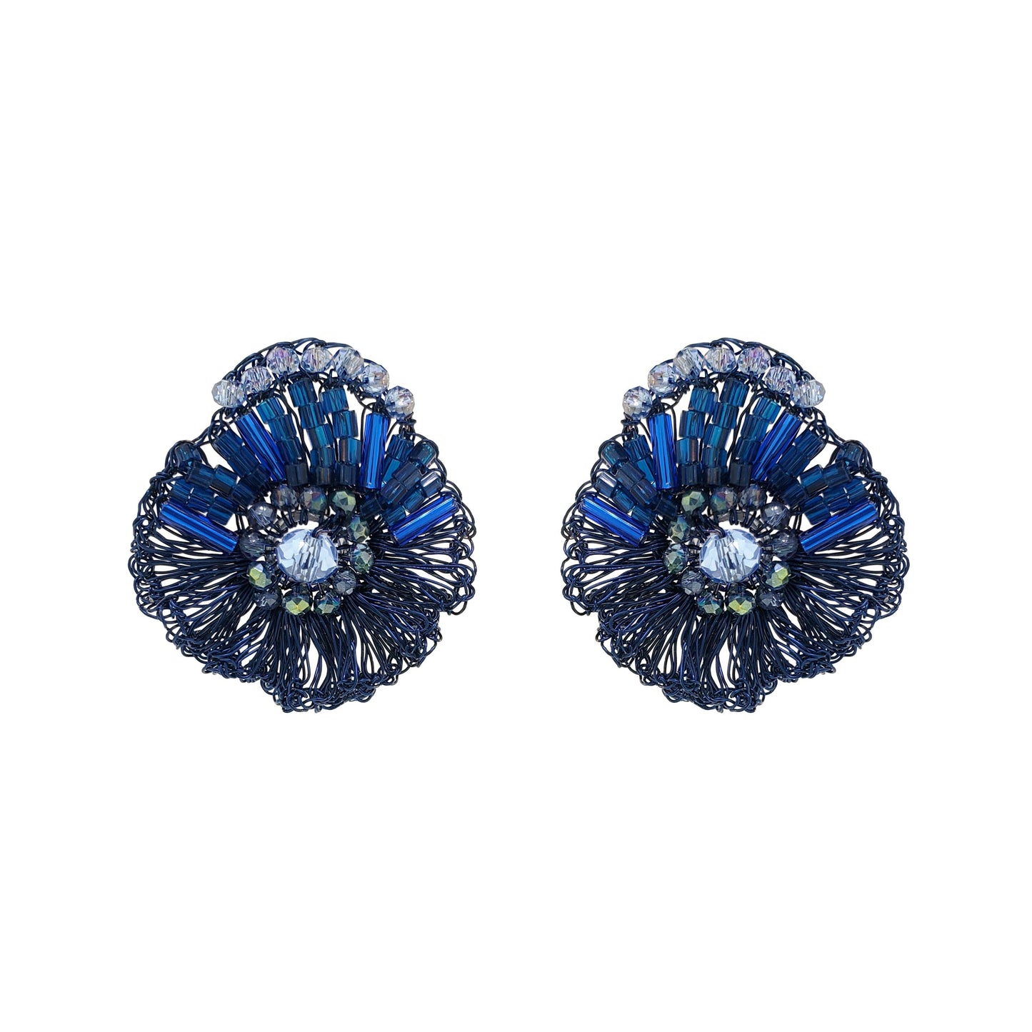 Royal Blue Mix Crown Mini Posts Handmade Crochet Earrings