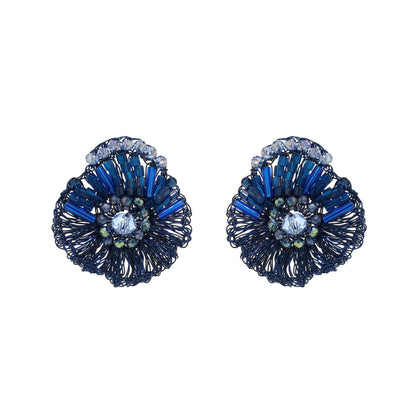 Royal Blue Mix Crown Mini Posts Handmade Crochet Earrings