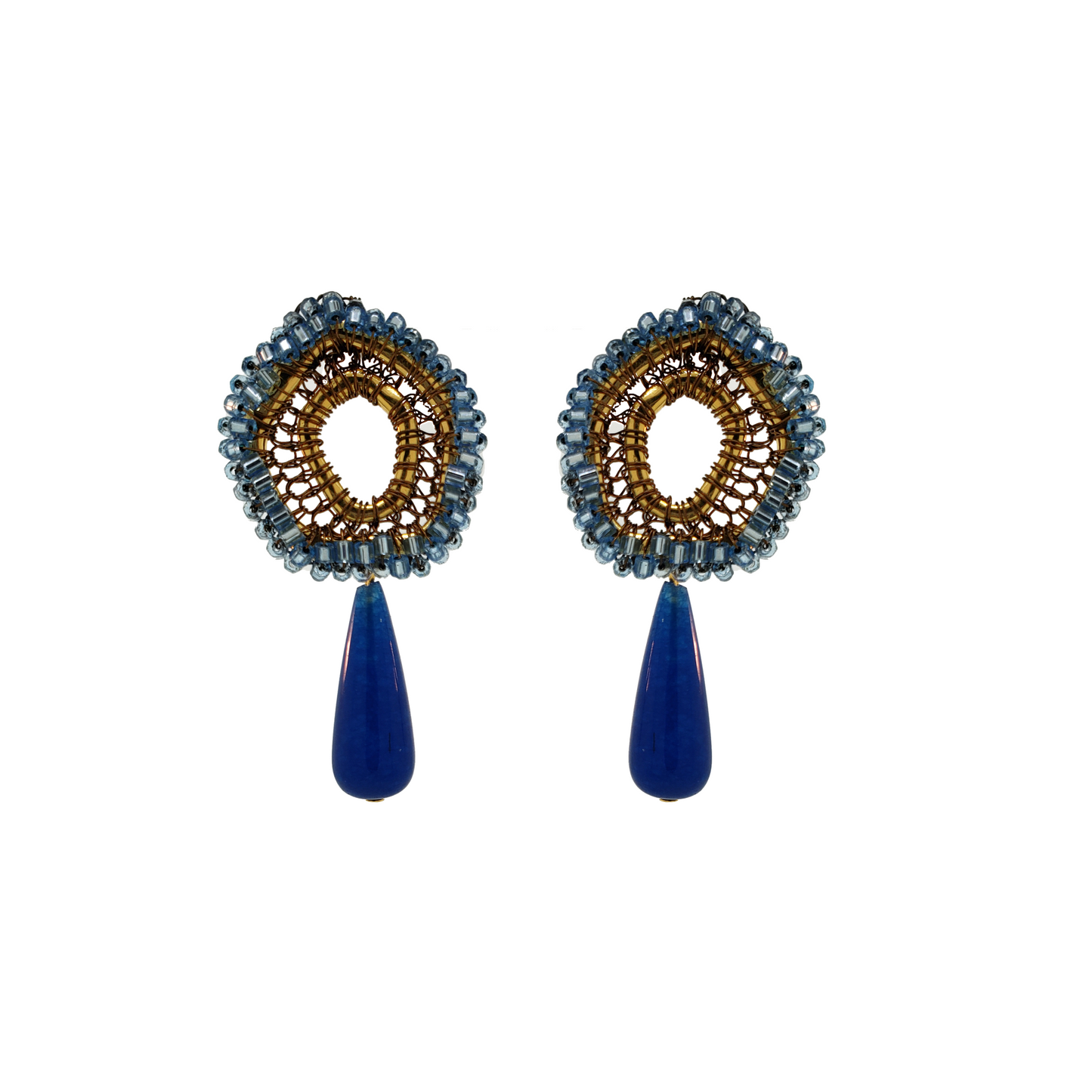 Bronze Blue Mix Cute Blue Handmade Savage Drop Post Earrings