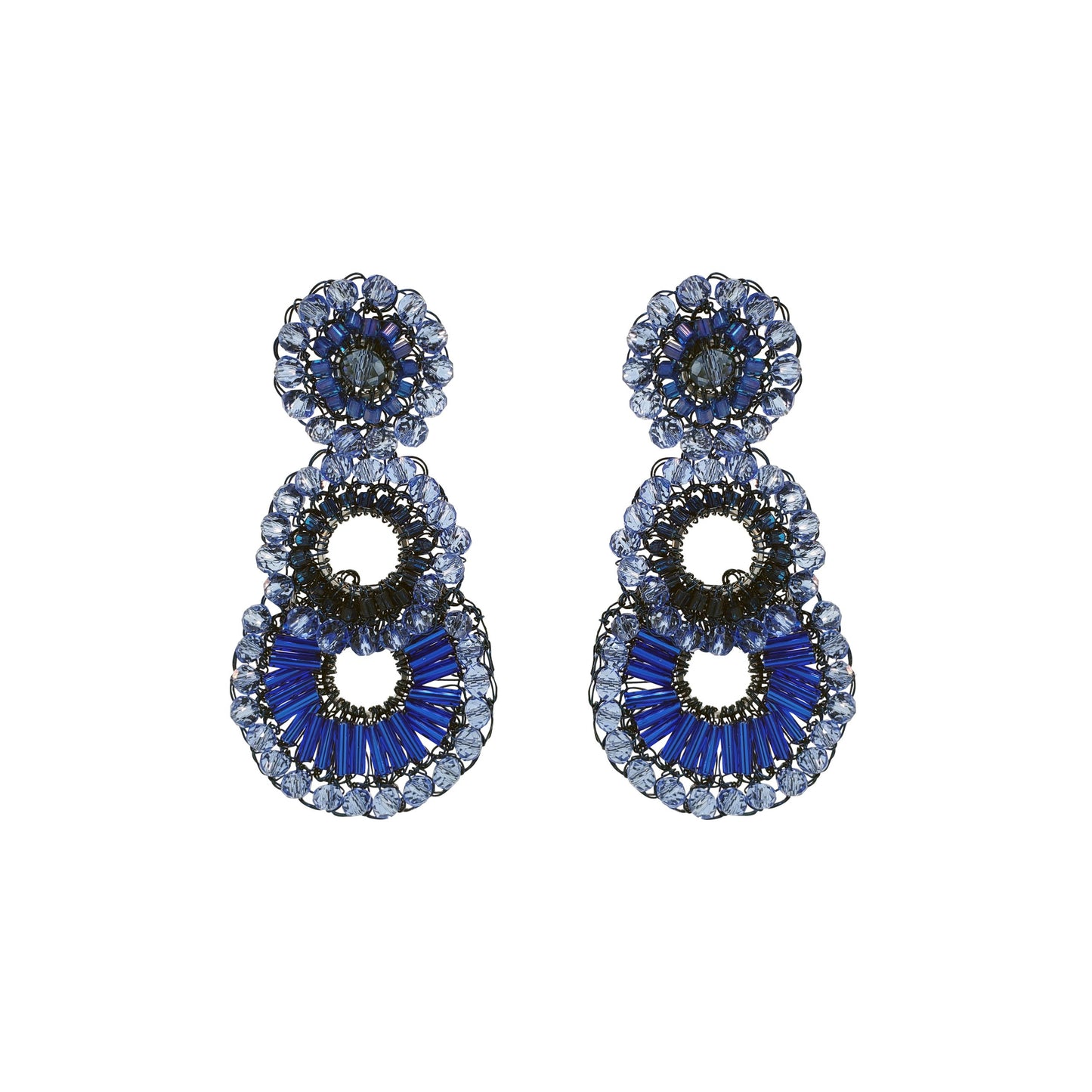 Royal Blue Mix Pawn Cascade Handmade Crochet Earrings