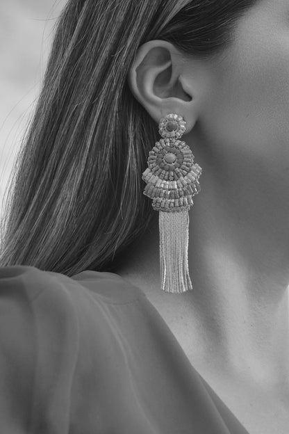 Ocean Blue Mix Ripples Fringe Handmade Crochet Earrings