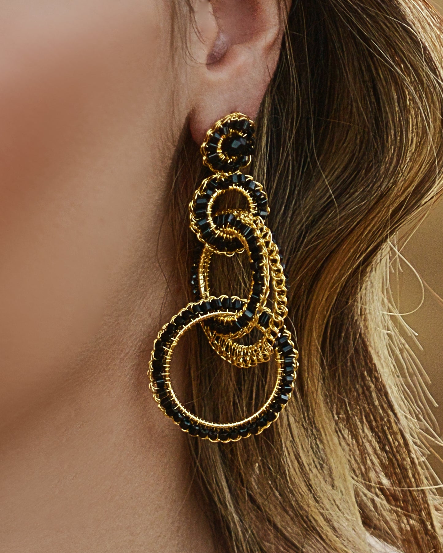 Black & Gold Grace Handmade Crochet Earrings