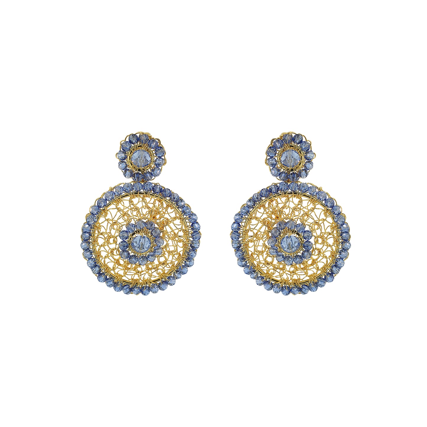 Blue & Gold Minerva Drop Handmade Crochet Earrings