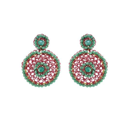 Sunset Coral Mix Minerva Drop Handmade Crochet Earrings