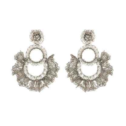Clear & Silver Gaia Handmade Crochet Earrings