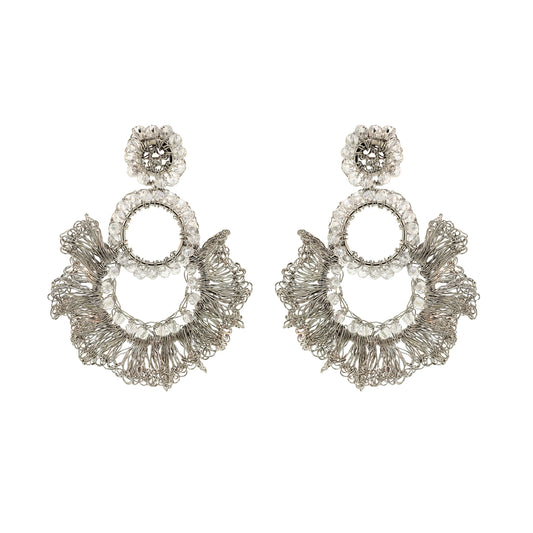 Clear & Silver Gaia Handmade Crochet Earrings