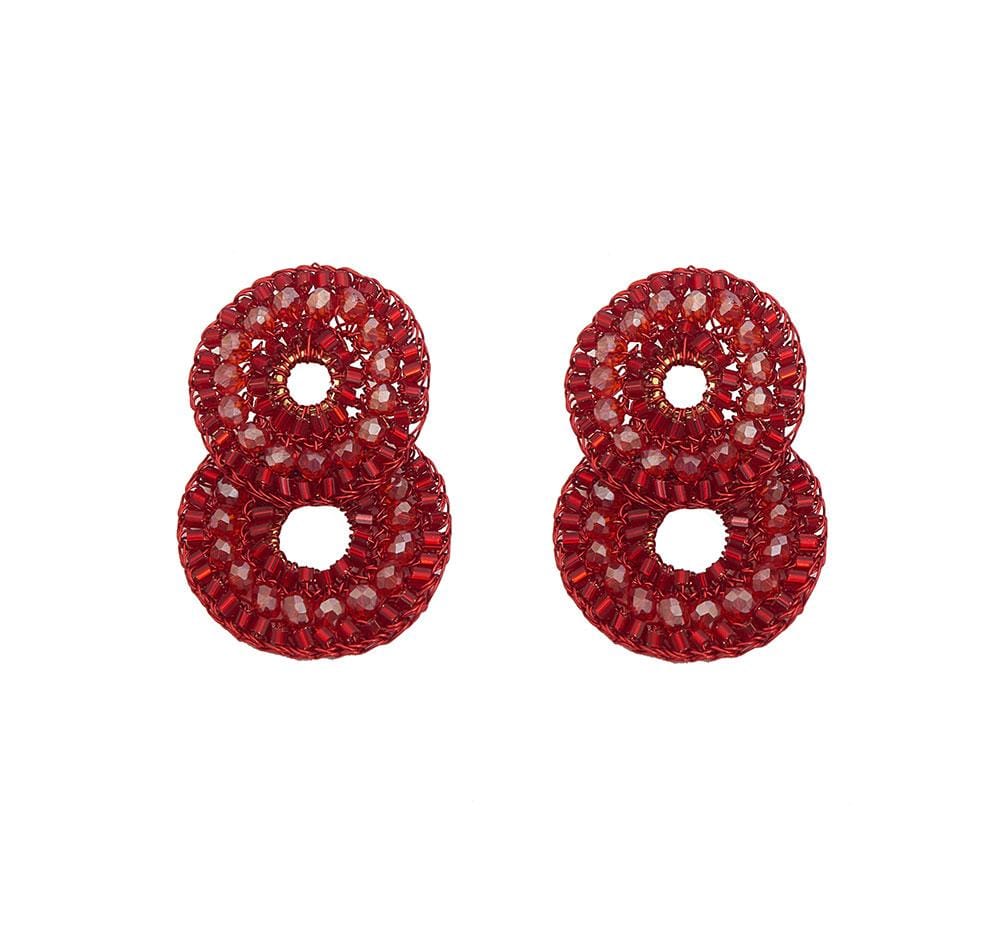 Elegant Red Velvet Double Small Cascade Handmade Crochet Earrings